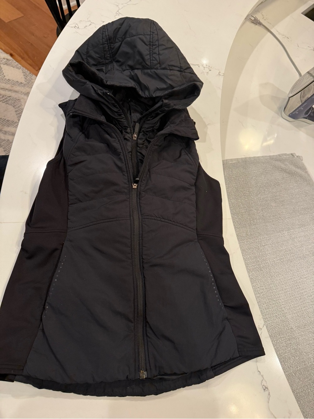 lululemon athletica Double zip Black Hooded Quilted Sleeveless Vest